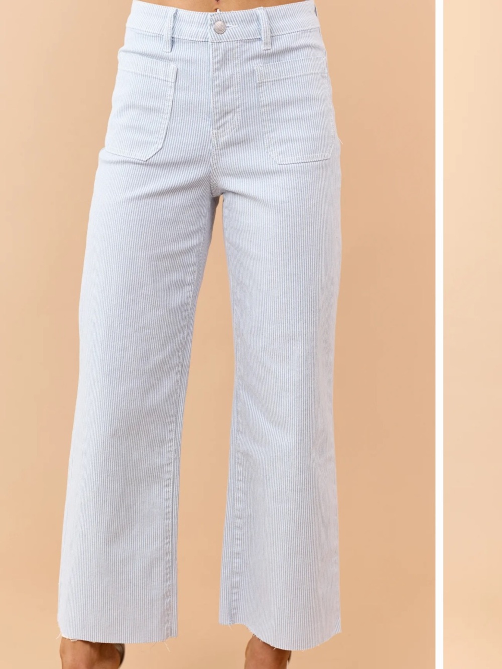 Mica Denim Slate Blue Striped Stretchy Wide Leg Jeans